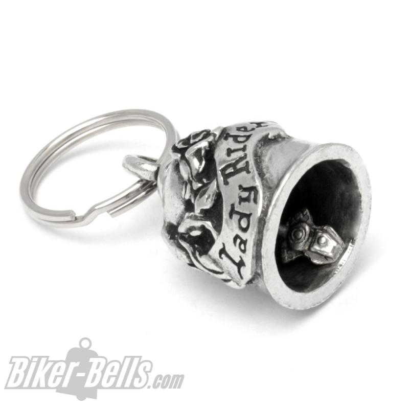 Lady Rider Biker-Bell mit Rose Glücksbringer für Motorradfahrerinnen Gremlin Bell